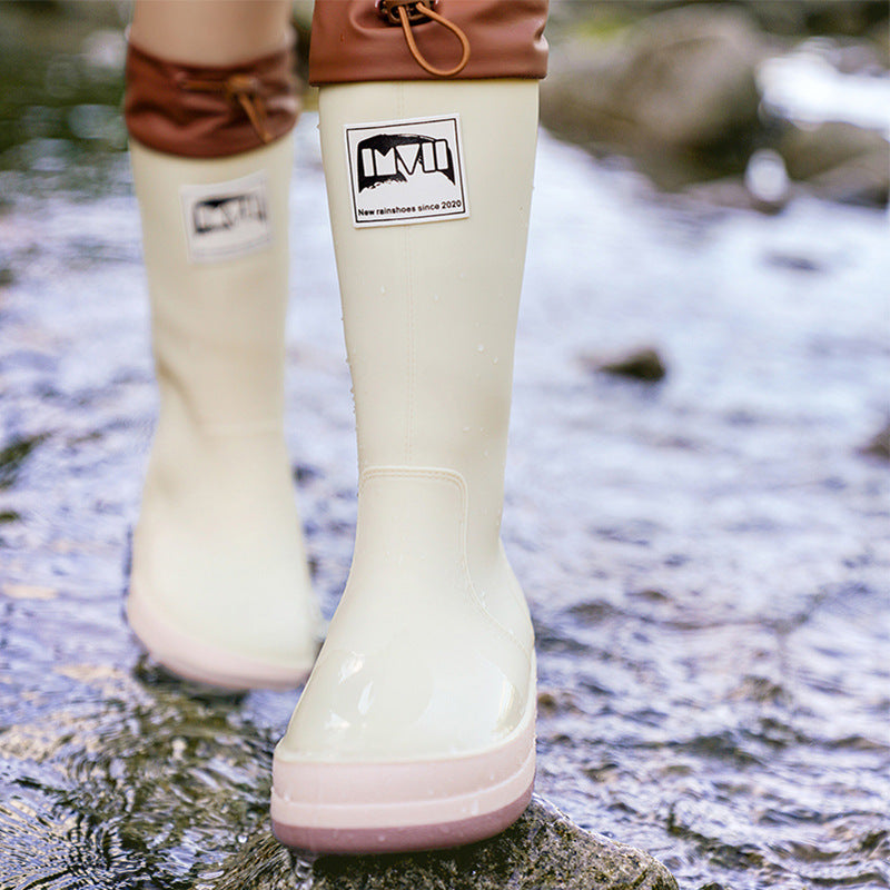 Women's knee-high waterproof rubber boots with adjustable cord closure Mune Fashion