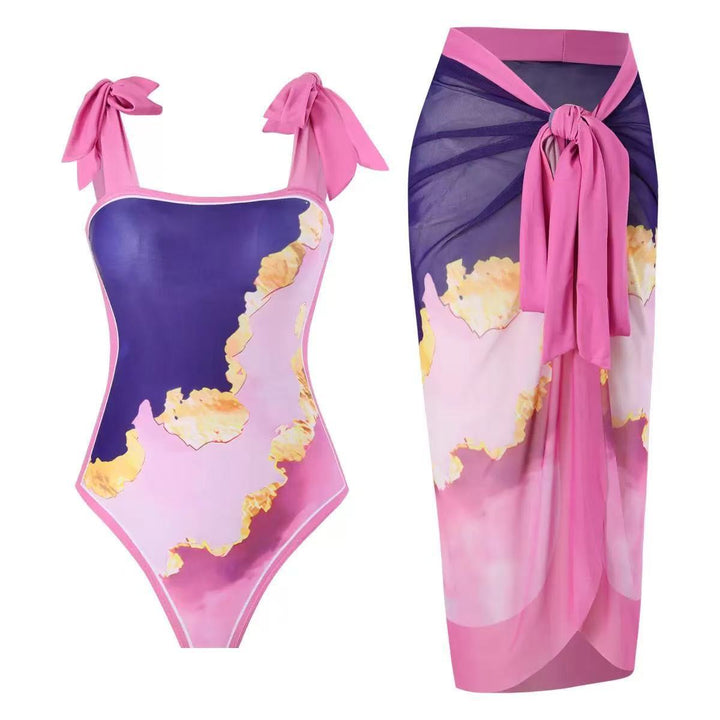 Women's swimsuit with floral design and transparent wrap skirt Mune Fashion