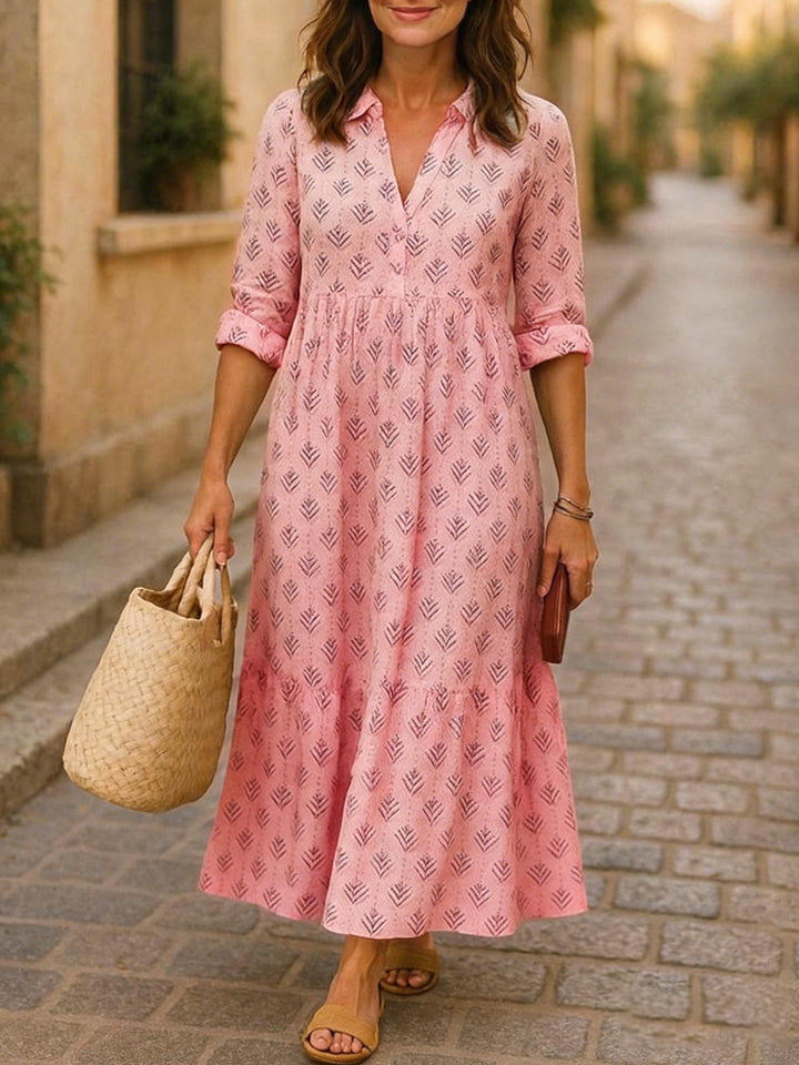 Women's maxi dress with elegant collar and floral patterns Mune Fashion