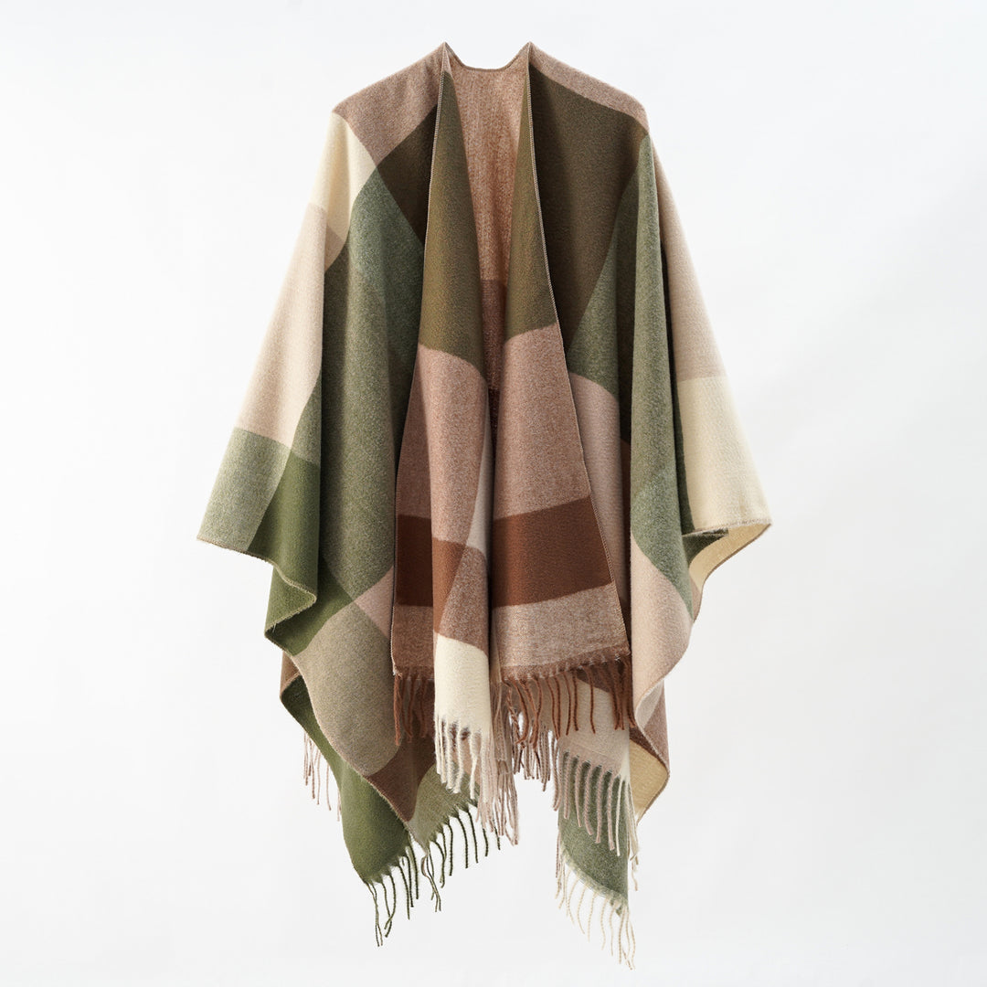 Women's multifunctional wool blend poncho in cape style with geometric pattern Mune Fashion