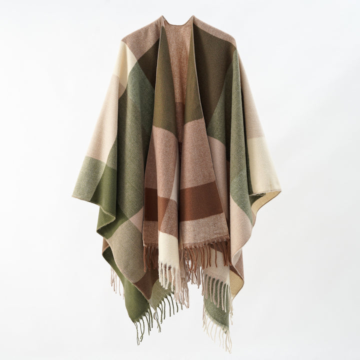 Women's multifunctional wool blend poncho in cape style with geometric pattern Mune Fashion