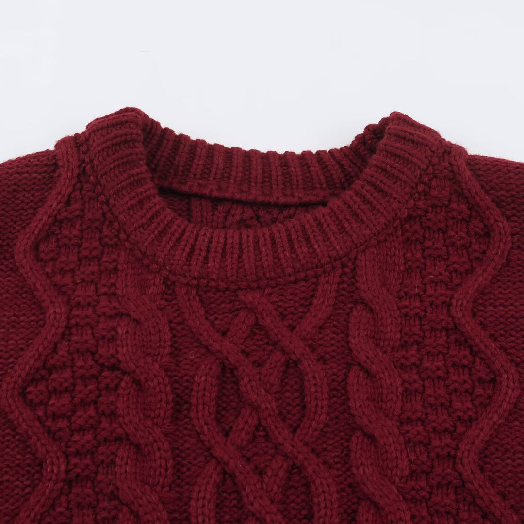 Women's chunky braided knit sweater with round neck and texture mix Mune Fashion