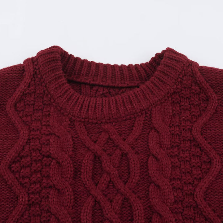 Women's chunky braided knit sweater with round neck and texture mix Mune Fashion