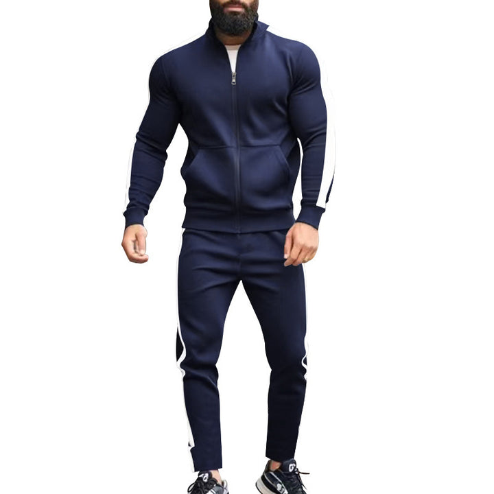 Men's narrow-cut two-piece with stand-up collar zip jacket and tapered drawstring pants Mune Fashion