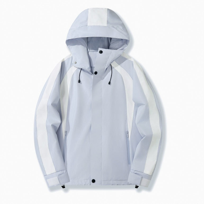 Women Lightweight Hooded Rain Jacket with Contrast Stripes and Mesh Lining Mune Fashion