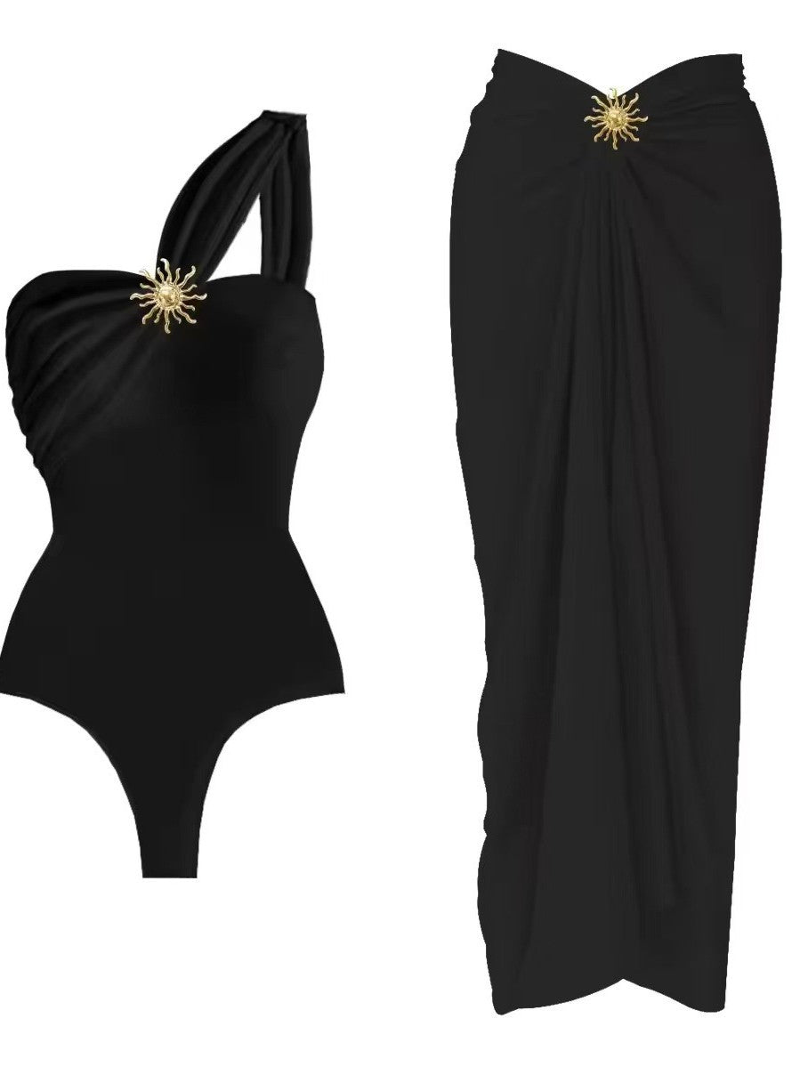 Ladies one-sided swimsuit with elegant wrap skirt Mune Fashion