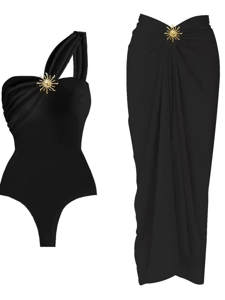 Ladies one-sided swimsuit with elegant wrap skirt Mune Fashion