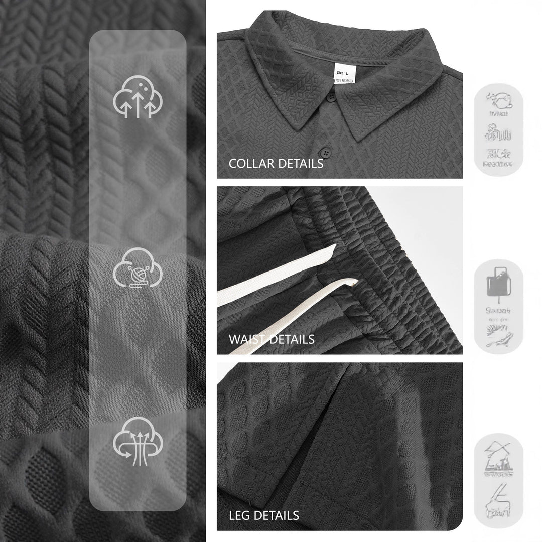 Men's jacquard knit set with polo collar, relaxed fit and straight pants Mune Fashion