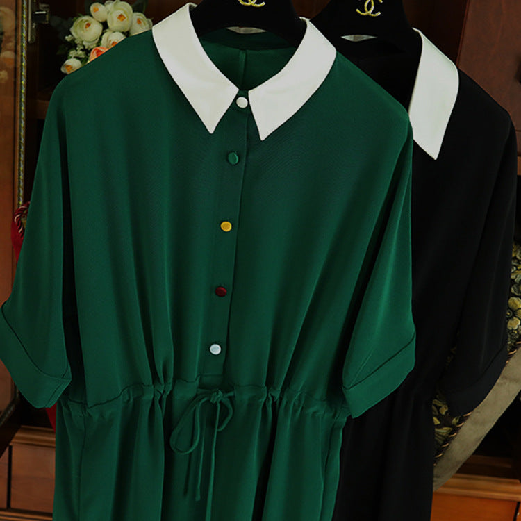 Ladies Fashion Shirt Dress with Waist Drawstring Mune Fashion