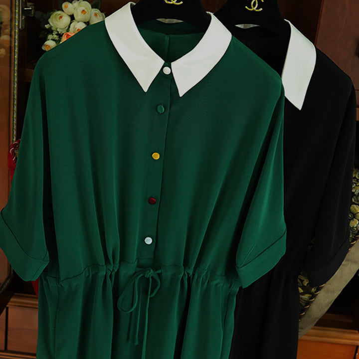 Ladies Fashion Shirt Dress with Waist Drawstring Mune Fashion