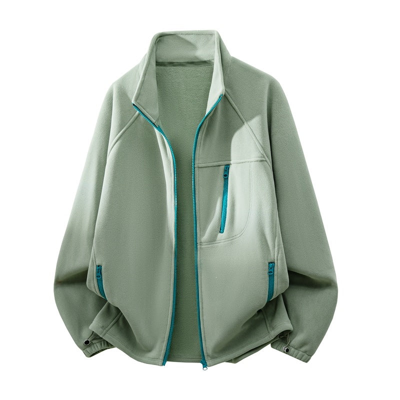 Unisex Lightweight Fleece Jacket with Stand-Up Collar, Raglan Sleeves and Multiple Zip Pockets Mune Fashion