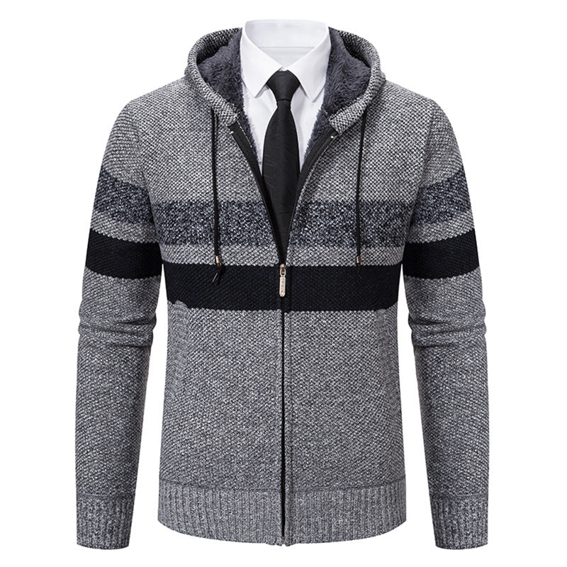 Men's non-insulated hooded cardigan with teddy lining, full-length zipper and contrasting stripes Mune Fashion