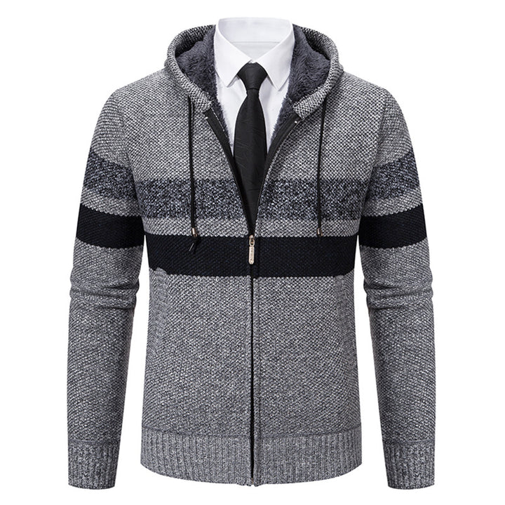 Men's non-insulated hooded cardigan with teddy lining, full-length zipper and contrasting stripes Mune Fashion