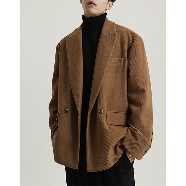 Men's Loose-Fitting Corduroy Blazer with Wide Lapels and Flap Pockets Mune Fashion