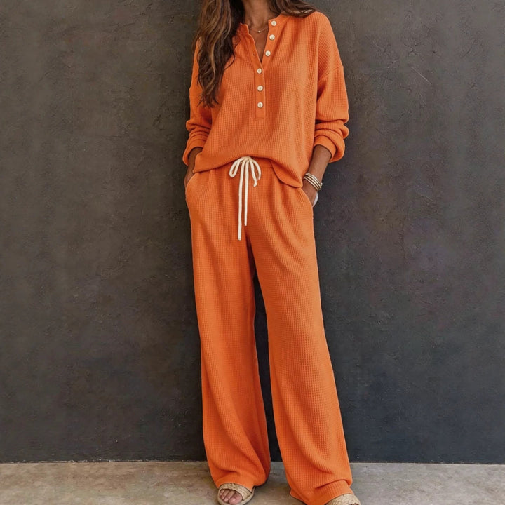 Women Casual Waffle Knit Suit Mune Fashion