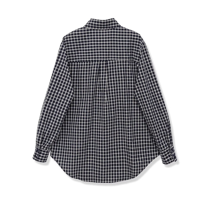 Women Oversize Checked Shirt Blouse with Cape Shoulder and Tie Bow Mune Fashion