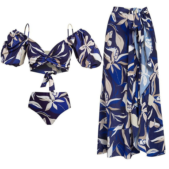 Women's bikini set with puff sleeves and elegant wrap skirt Mune Fashion