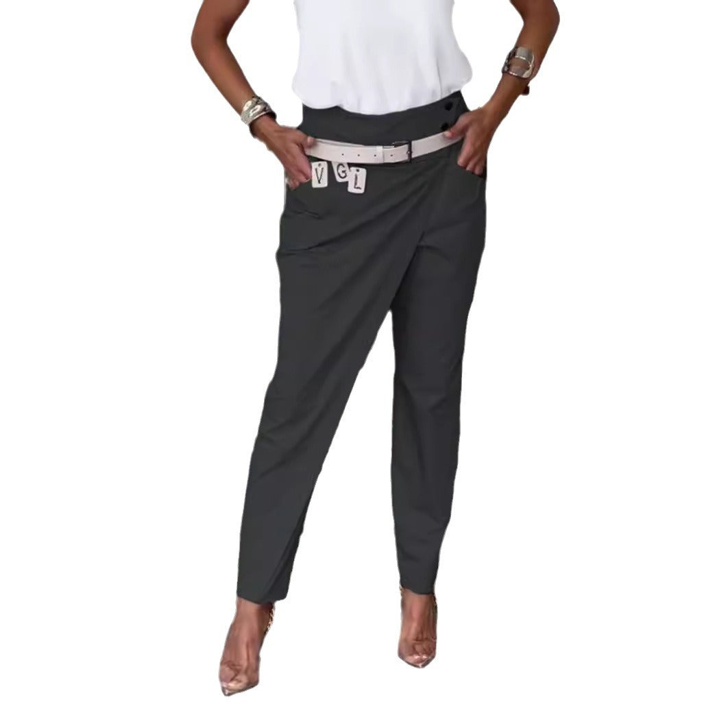 Women's high-waisted ankle-length pencil skirt with front pleat and side pockets Mune Fashion
