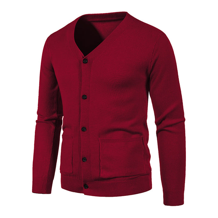Men's lightweight fine-knit cardigan with V-neck, full button placket, and patch pockets Mune Fashion