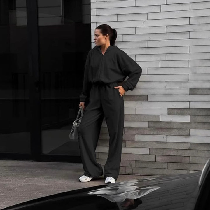 Women's Hooded Jumpsuit with Wide Leg Elastic Waist and Front Zipper Mune Fashion