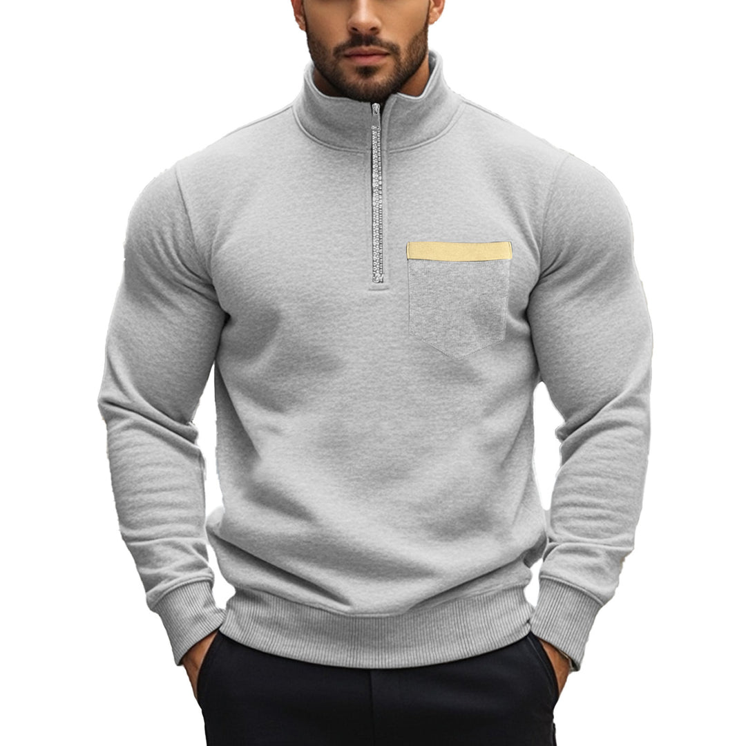 Men's brushed sweat half-zip with contrasting inner collar and elastic hem Mune Fashion
