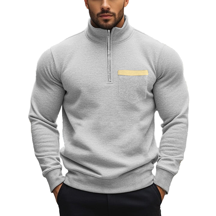 Men's brushed sweat half-zip with contrasting inner collar and elastic hem Mune Fashion