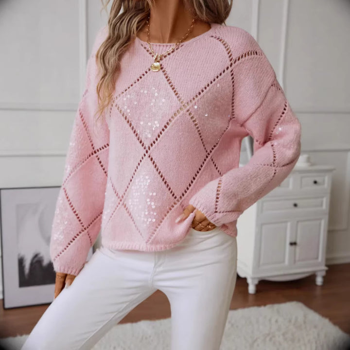 Ladies' fashionable sweater with glitter accents