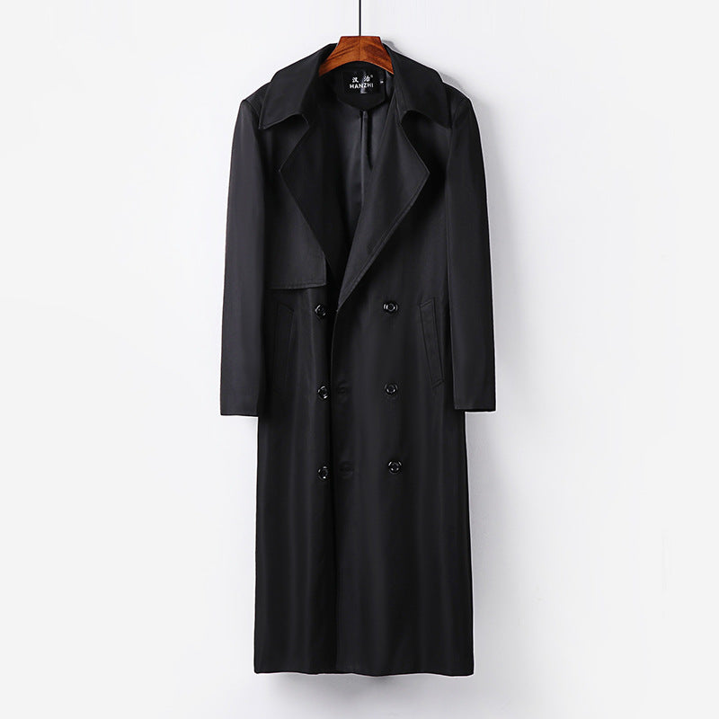 Men's Water-repellent Long Trench Coat with Waist Belt and Distinctive Shawl Collar Mune Fashion