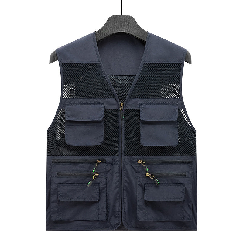 Men's breathable mesh outdoor vest with multifunctional pockets and front zipper Mune Fashion