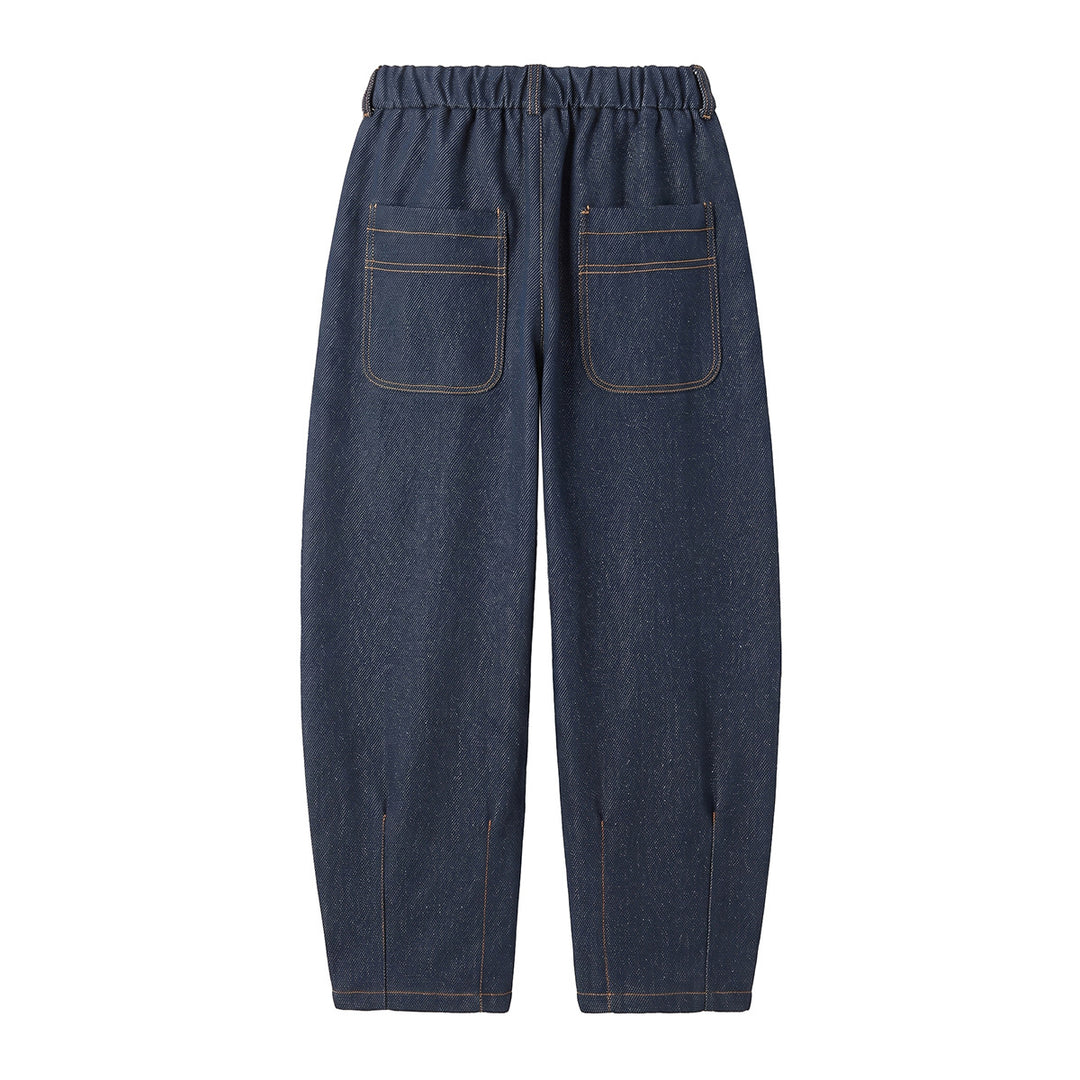 Women High-Waisted Relaxed Jeans with Pleats, Seams, and Elastic Back Waistband Mune Fashion