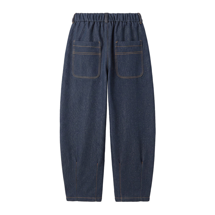 Women High-Waisted Relaxed Jeans with Pleats, Seams, and Elastic Back Waistband Mune Fashion