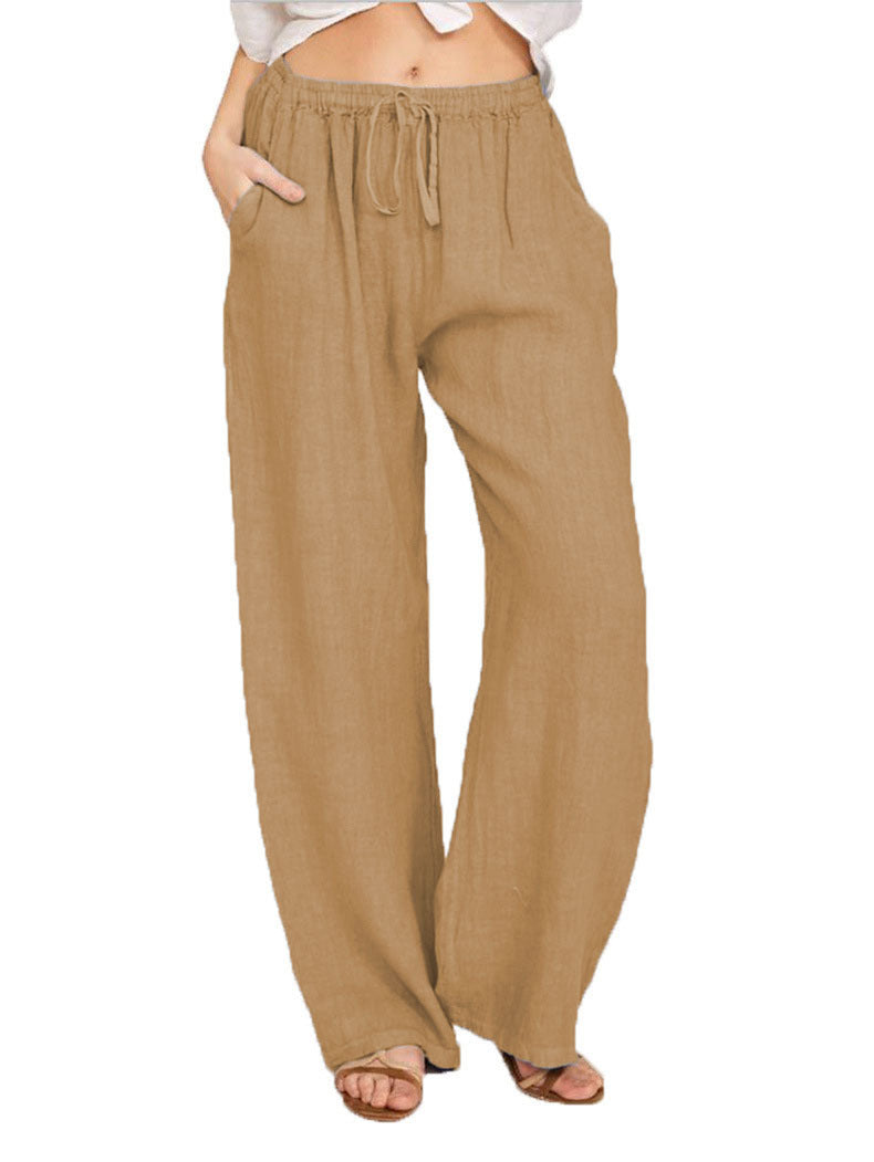 Women's Summer Linen Palazzo Pants with Elastic Waistband, Side Pockets and Wide Leg Mune Fashion