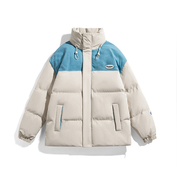 Men's Padded Oversize Quilted Jacket with High Stand-Up Collar and Contrasting Shoulder Panel Mune Fashion