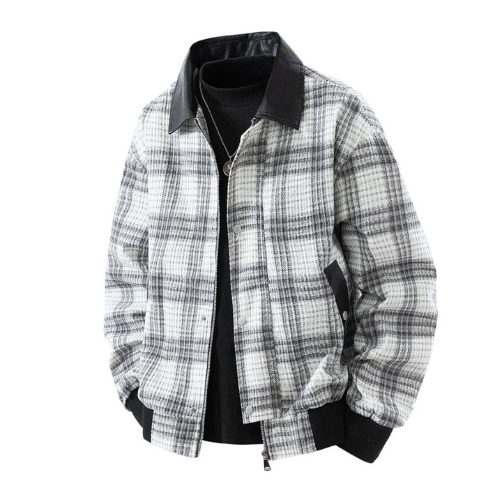 Men's checked overshirt jacket with faux leather collar, lined interior and elastic cuffs Mune Fashion