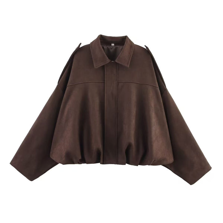 Women Cropped Boxy Transition Jacket in Suede Look with Epaulettes Mune Fashion