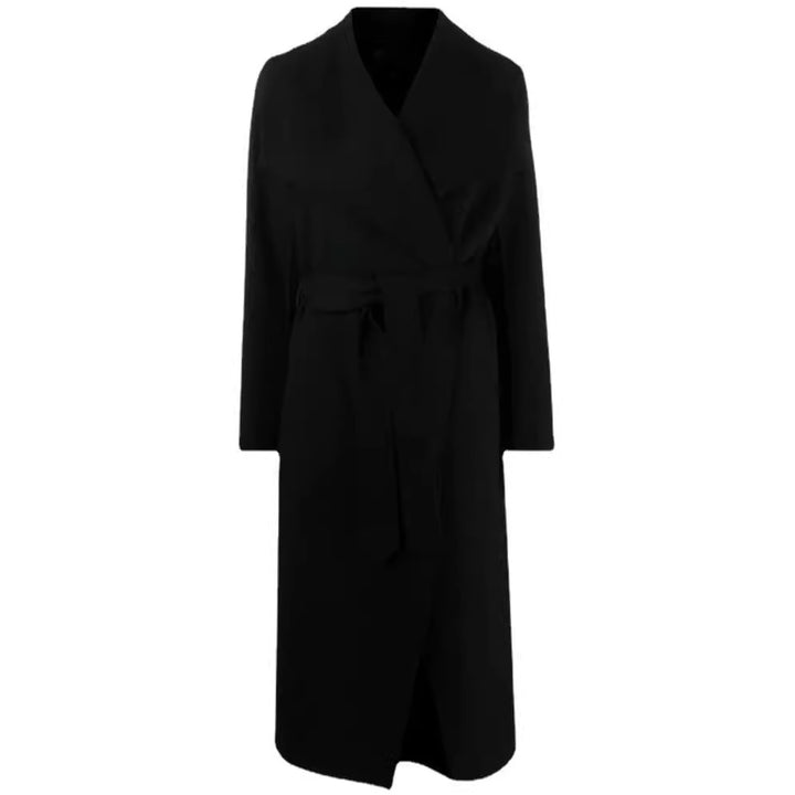 Women Midi-Length Wrap Coat with Oversized Shawl Collar and Concealed Zipper Pockets Mune Fashion