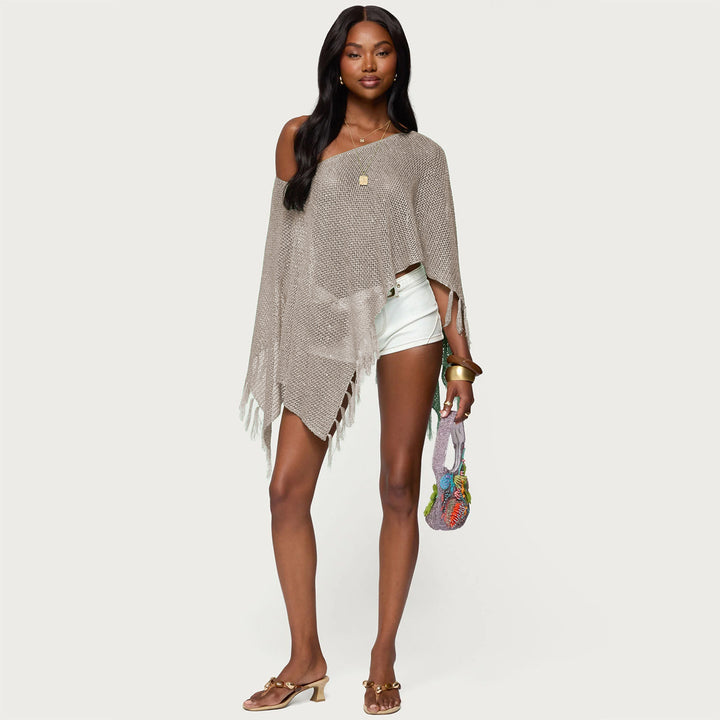 Women's stylish poncho with fringes Mune Fashion
