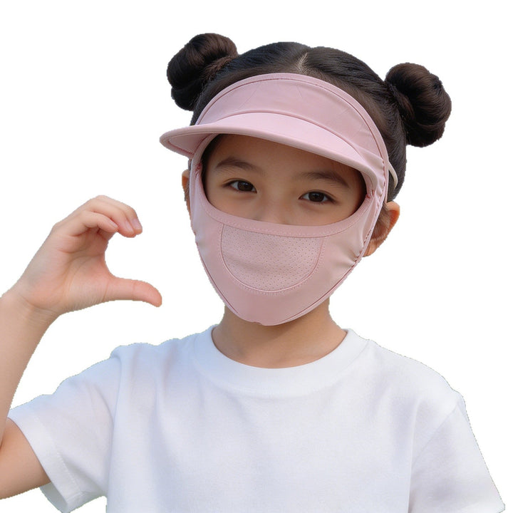 Women's sun protection visor with integrated breathable face mask and adjustable neck draw Mune Fashion