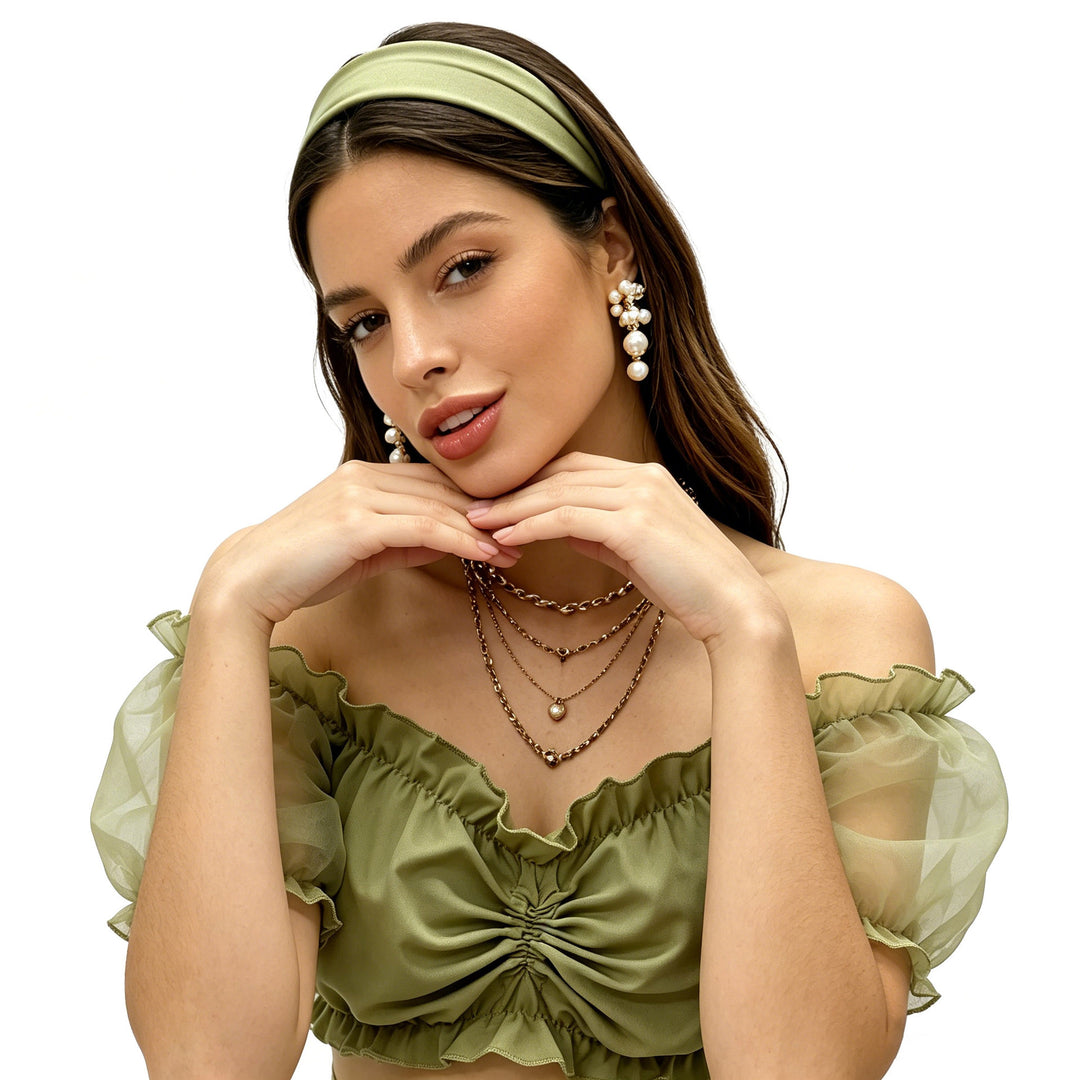 Women's ruched Crop Top with off-the-shoulder neckline and transparent organza sleeves Mune Fashion