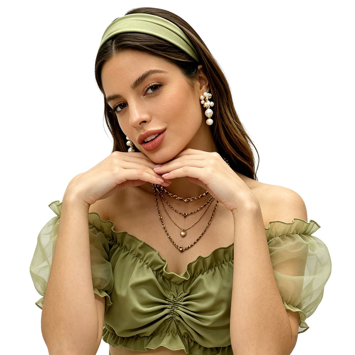 Women's ruched Crop Top with off-the-shoulder neckline and transparent organza sleeves Mune Fashion