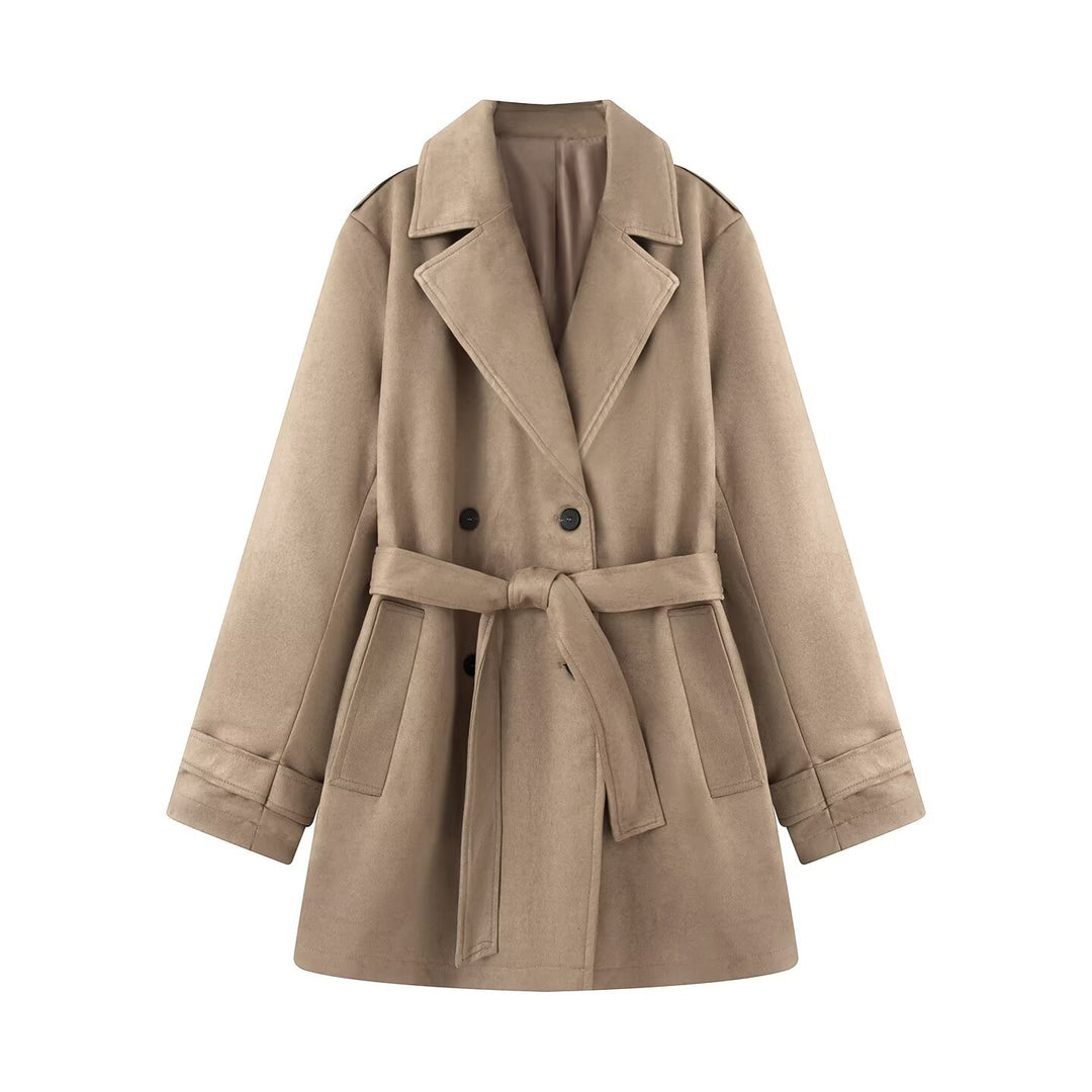 Women's short trench coat in suede-look velvet with tie belt Mune Fashion