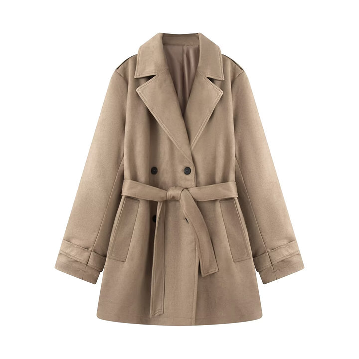 Women's short trench coat in suede-look velvet with tie belt Mune Fashion