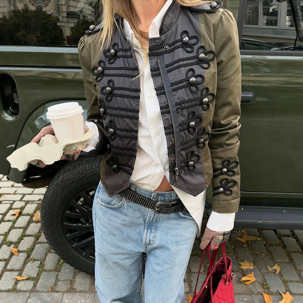 Women’s short-cut military-inspired blouson with decorative cords Mune Fashion