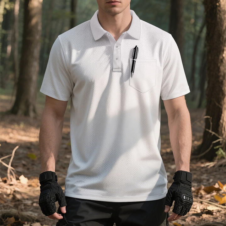 Men's functional short-sleeve polo shirt with breast pocket, integrated pen loop and micro-perforated ventilation Mune Fashion