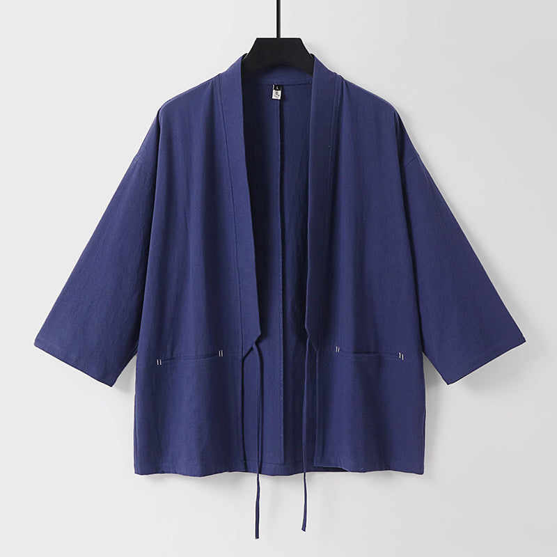 Women's Relaxed Kimono Cardigan made of Cotton Blend with Drawstring and Hip Pockets Mune Fashion