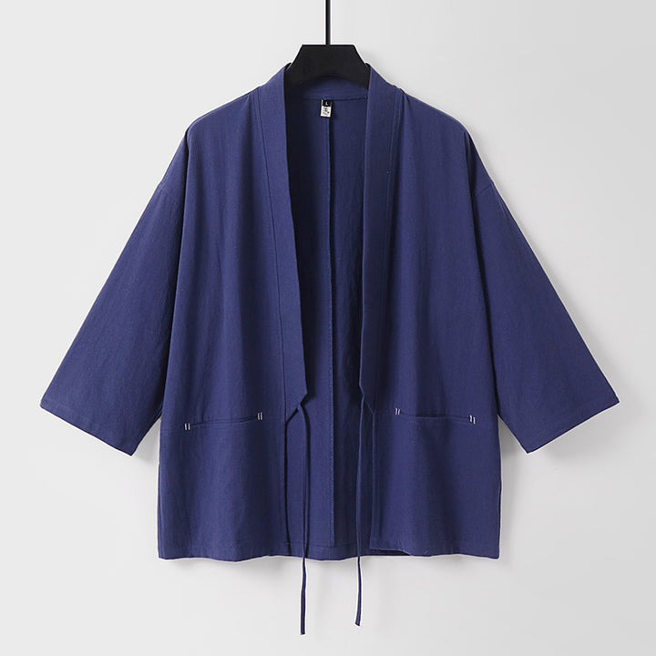 Women's Relaxed Kimono Cardigan made of Cotton Blend with Drawstring and Hip Pockets Mune Fashion
