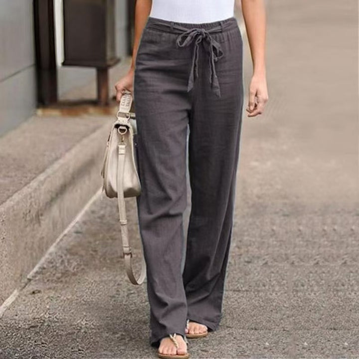 Women's Wide Lounge Pants with High Elastic Waistband and Decorative Tie String Drune
