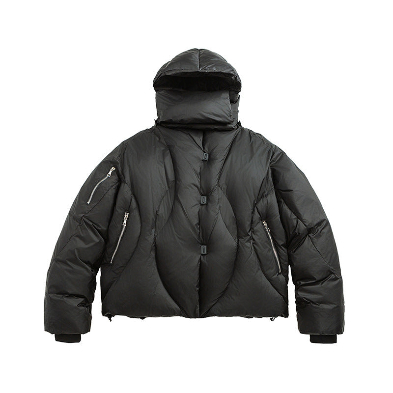 Unisex Short padded puffer jacket with high closing collar, voluminous hood and zippered pockets Mune Fashion