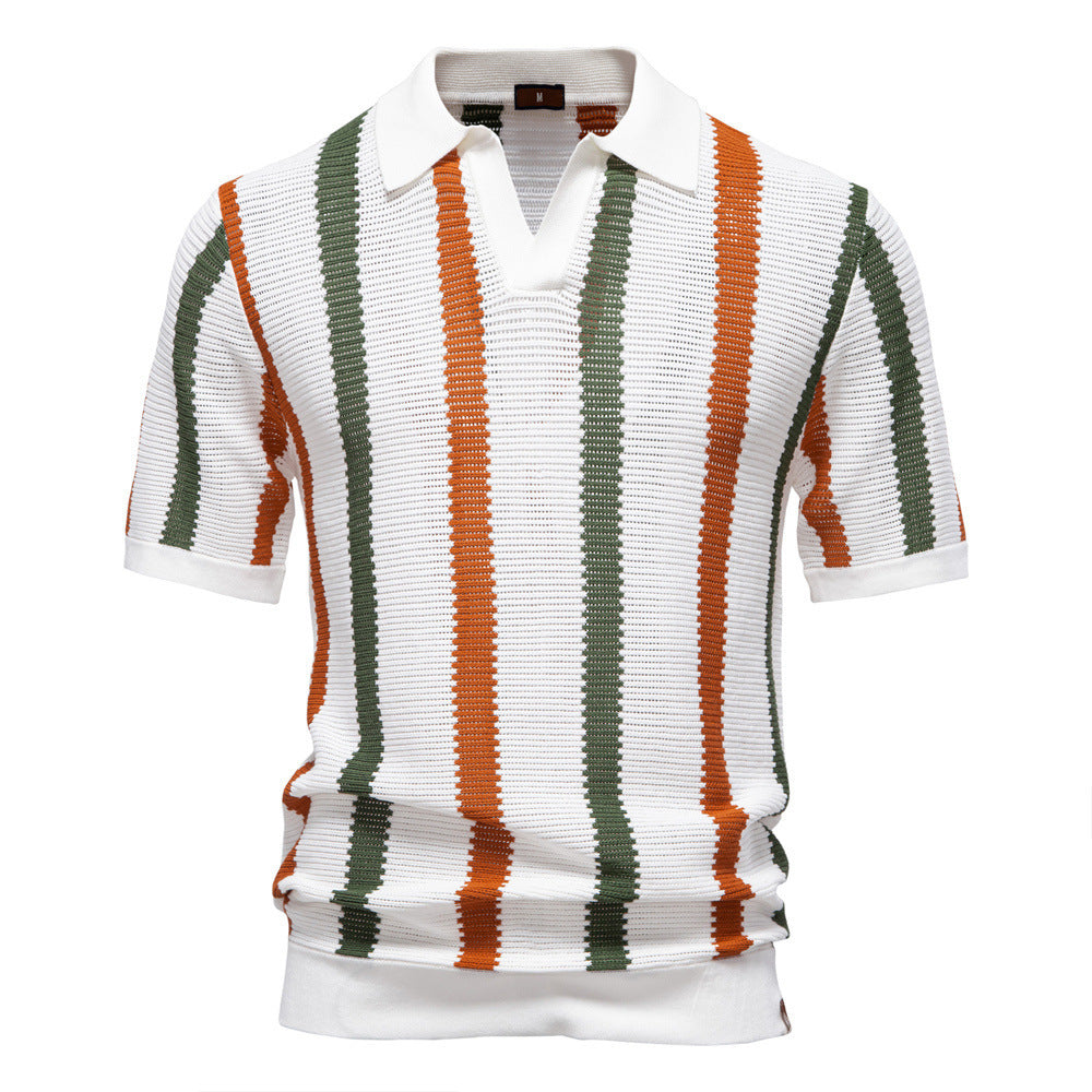 Men's short-sleeved knitted polo with collar and textured knit fabric Mune Fashion
