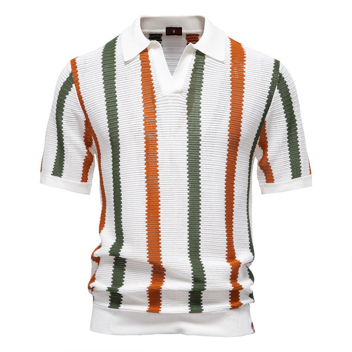 Men's short-sleeved knitted polo with collar and textured knit fabric Mune Fashion